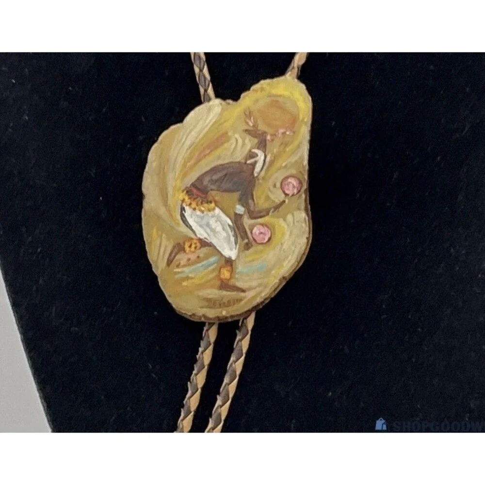 Vintage DeGrazia Yaqui Deer Dancer Bolo Tie Hand Painted Southwestern Western